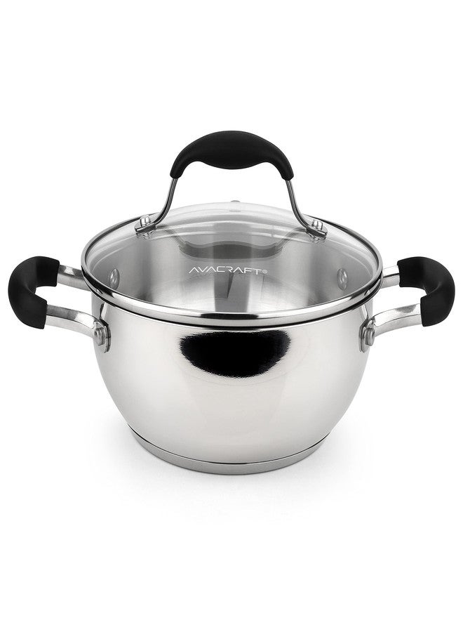 أفاكرافت مقلاة AVACRAFT اليومية المصنوعة من الفولاذ المقاوم للصدأ 18/10، مقلاة للقلي السريع بقاعدة من خمس طبقات، مقلاة للطهاة بغطاء زجاجي، مقلاة متعددة الأغراض للطهي البطيء، مقلاة سوتيه، طاجن في قسم القدور والمقالي (8 بوصة) - Image 1